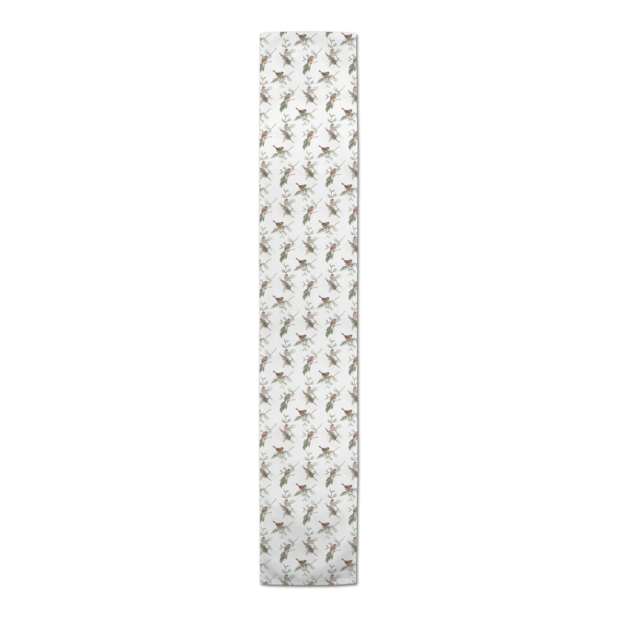 90" White Pine & Birds Cotton Twill Runner